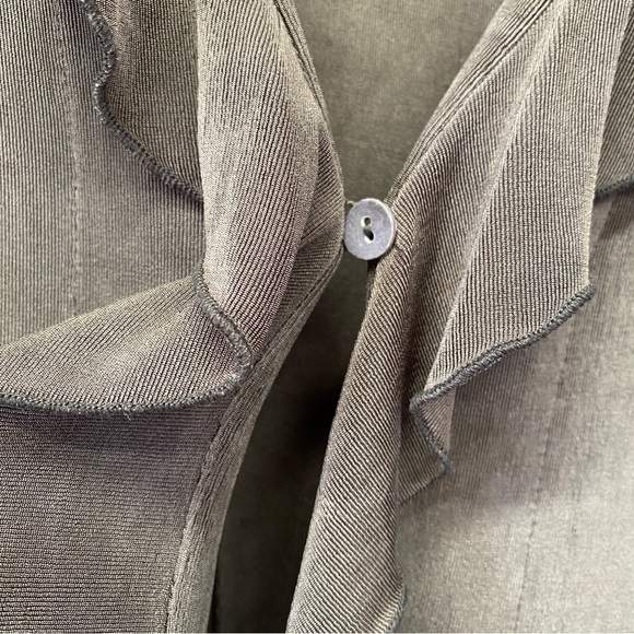 Chicos Travelers Green Slinky Knit Ruffle Trim Cardigan Sz XL - Picture 7 of 12